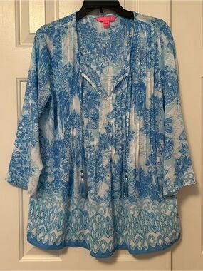 Lilly Pulitzer Marilina Tunic Top Tassels Blue Toile Me About It Size Medium